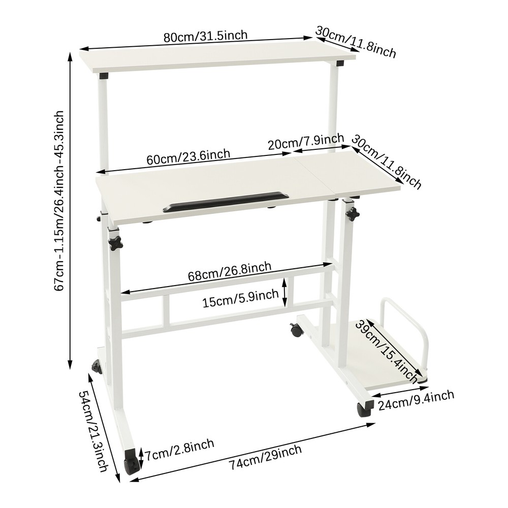 White Computer Desk, Multi Functional Foldable Desk, Adjustable Computer Table