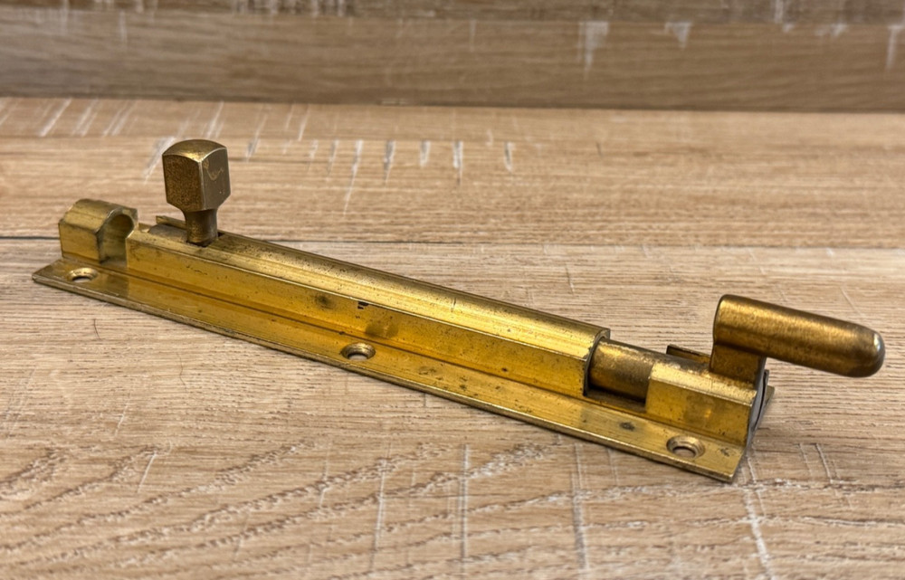 VINTAGE SOLID BRASS 6" SLIDE BOLT DOOR BOLT