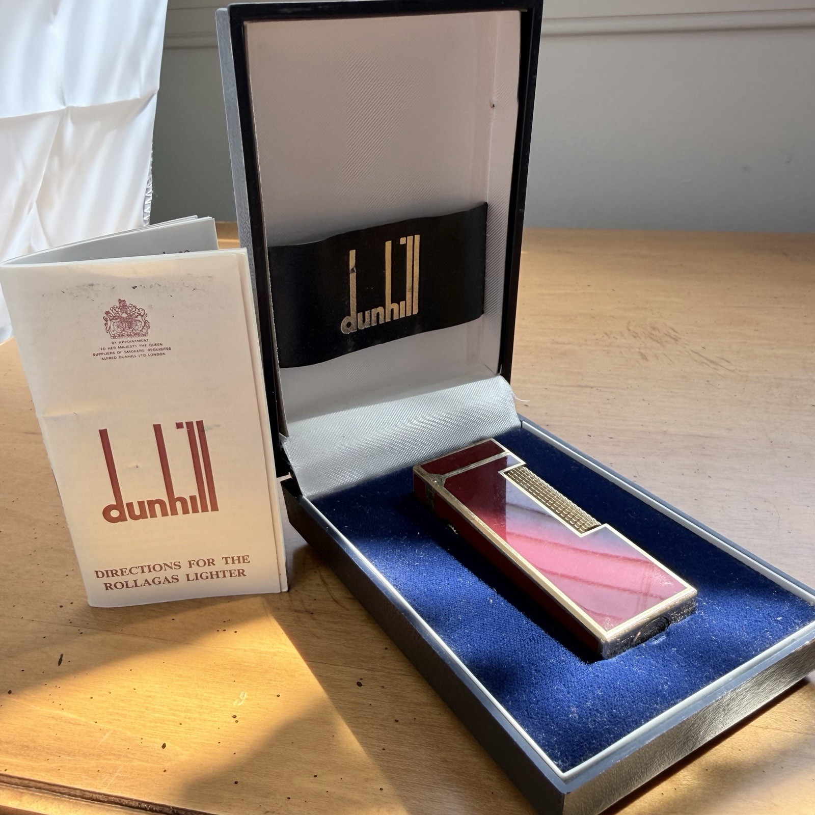 Dunhill Rollagas - Box & Papers - Gold Plated Ruby Red Laquer Vvhtf