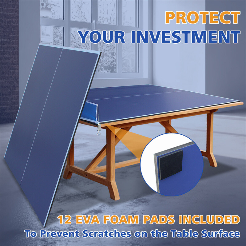 8FT Blue Mid-Size Foldable Table Tennis Conversion Top Ping Pong Table Indoor