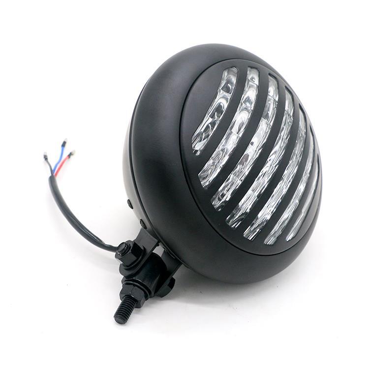 Custom Motorcycle 12V Black Headlight With Straight Grill