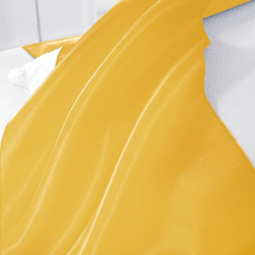 6 Pack Gold Table Runners 12 x 108 Inch Rectangular Smooth Satin Silk Decor