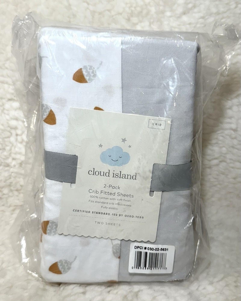 2-Pack Fitted Crib Sheets – Acorns Print – Cloud Island (NEW)