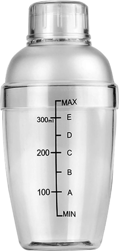 1Pc Plastic Cotail Shaker with Scale and Strainer , Clear Plastic