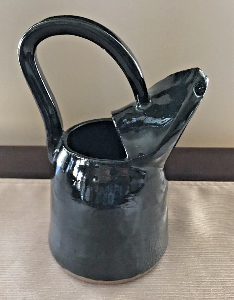 Handcrafted Studio Pottery Small Black Pitcher Unique Spout 6.75"