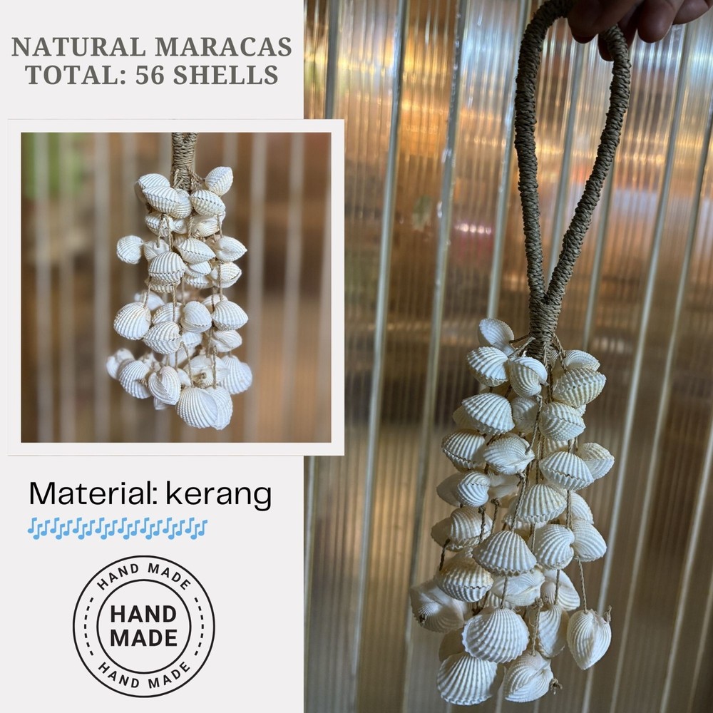 Handcrafted Shell Hanging Maracas Shaker With Leather Handle Seashell Percussion