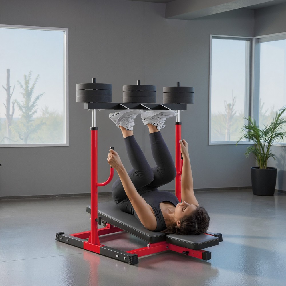 Vertical Leg Press Machine Adjustable Backrest 1" Plate Compatible, Red