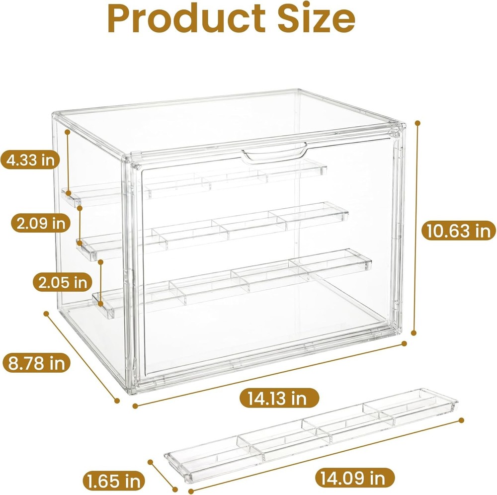 Acrylic Display Case Large 4-Tier Stackable Clear Box Collectibles Storage Box
