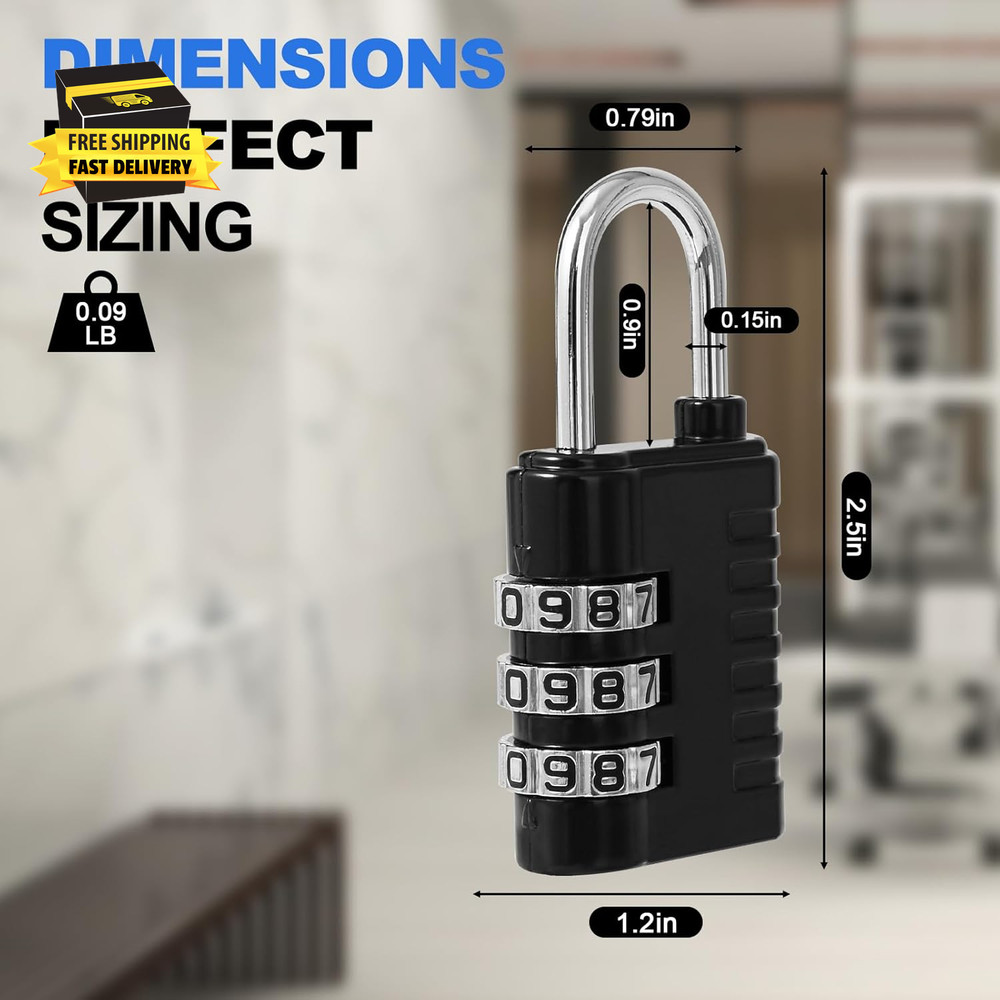 Combination Lock 3-Digit Small Padlock - 4Pcs Resettable Combo Lock for School G