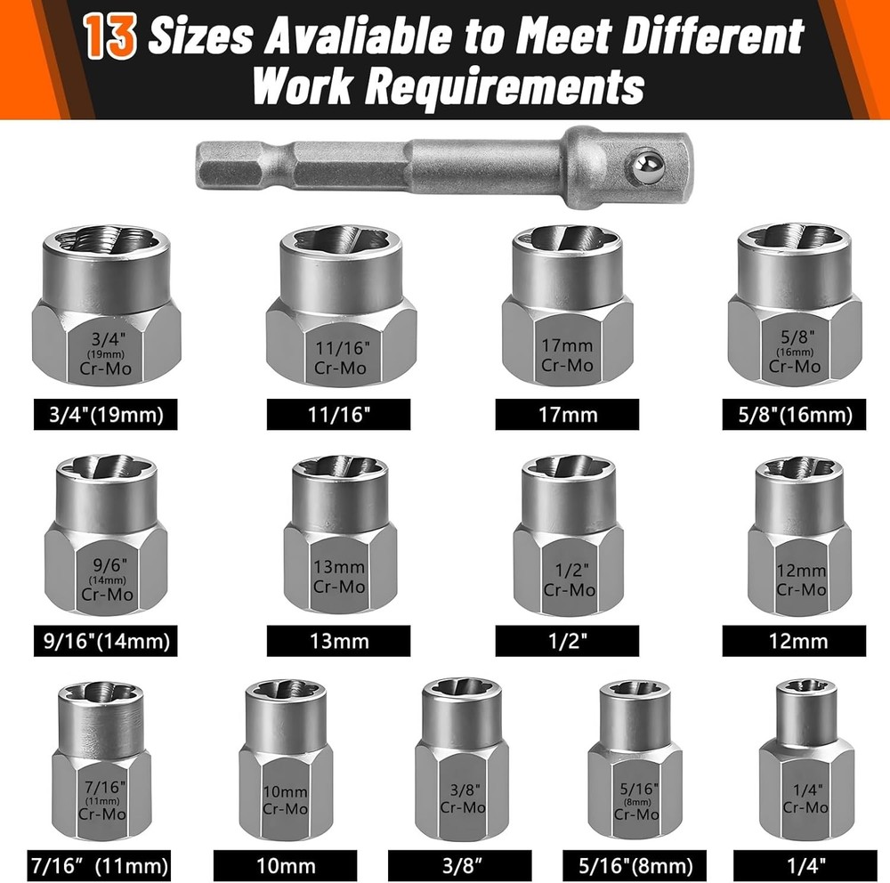Bolt Extractor Set 14-Piece Stripped Bolt Extractor Socket Set with Storage Case