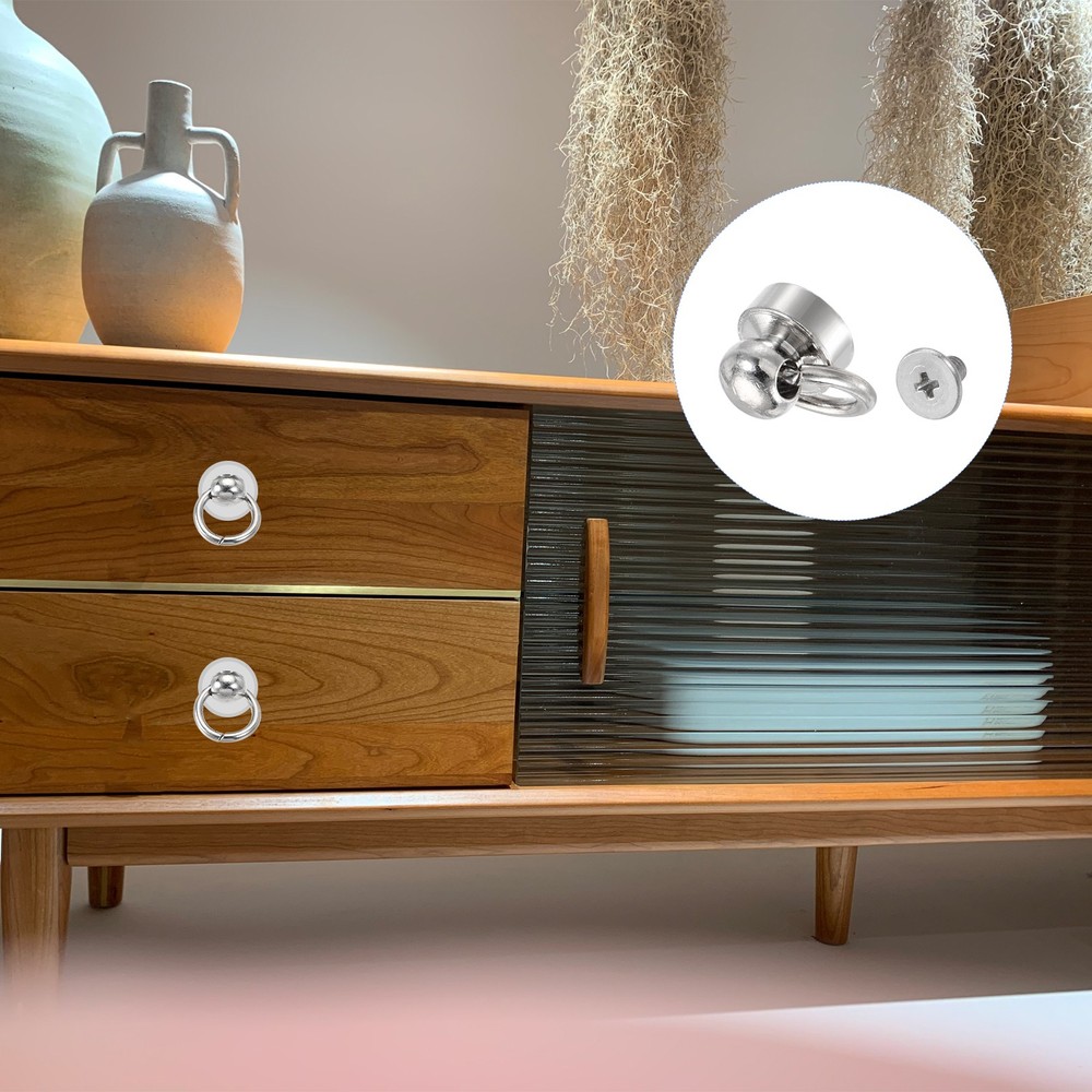 Round Head Pull Ring Rivet Studs 8mm 10Pcs Brass Button Rivets w Screw Silver