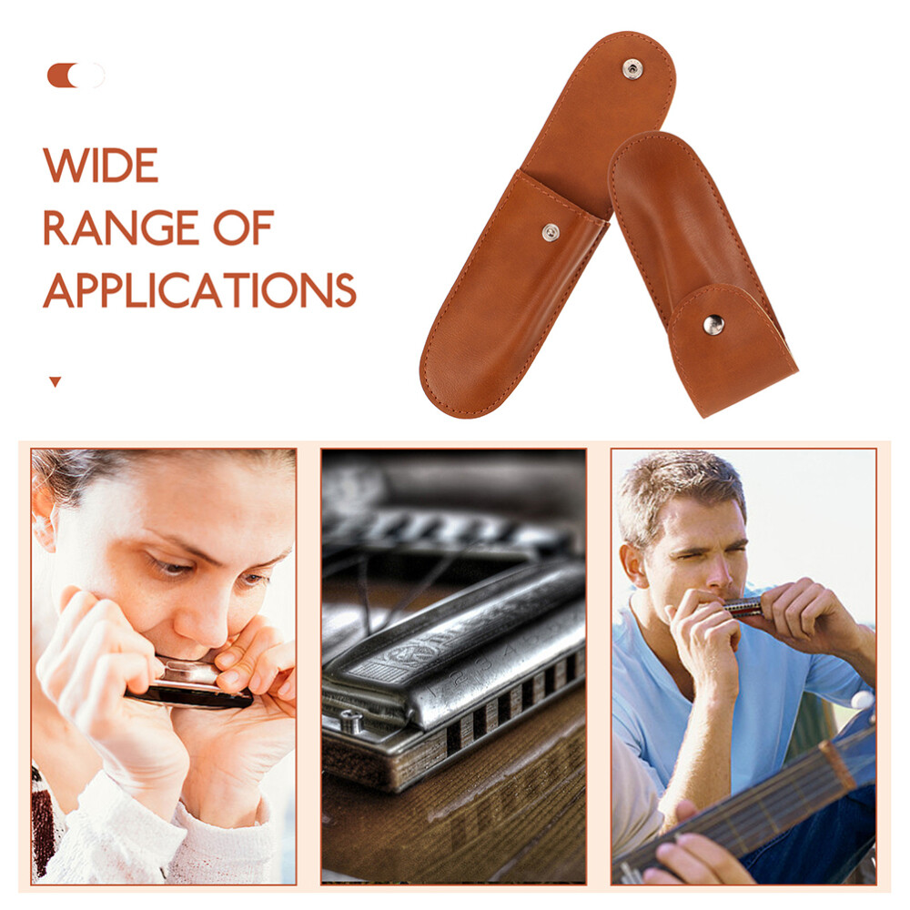 3PCS Leather Harmonica Case Portable Harmonica Storage Bags Harmonica Pouch