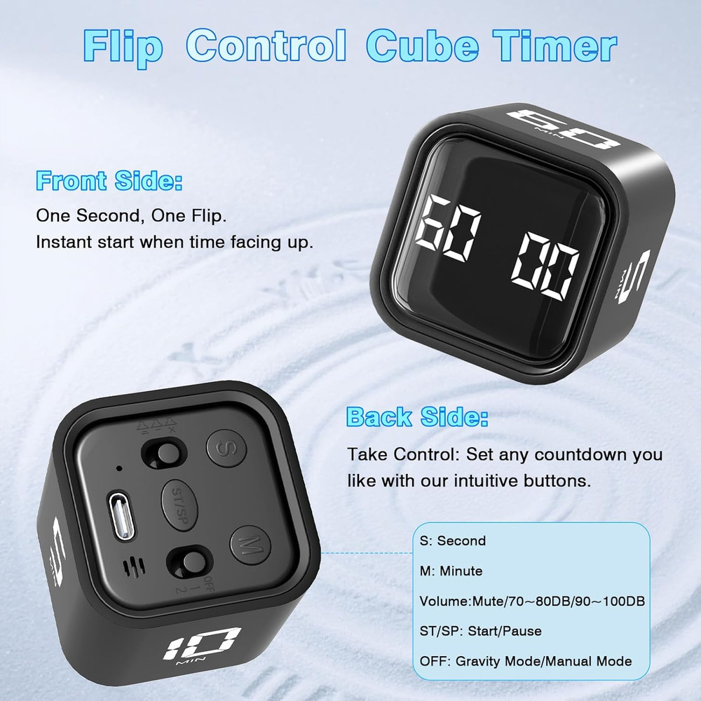 Cube Pomodoro Timer, Desk Productivity Timer 5/10/30/60 Minutes & Custom Countdo
