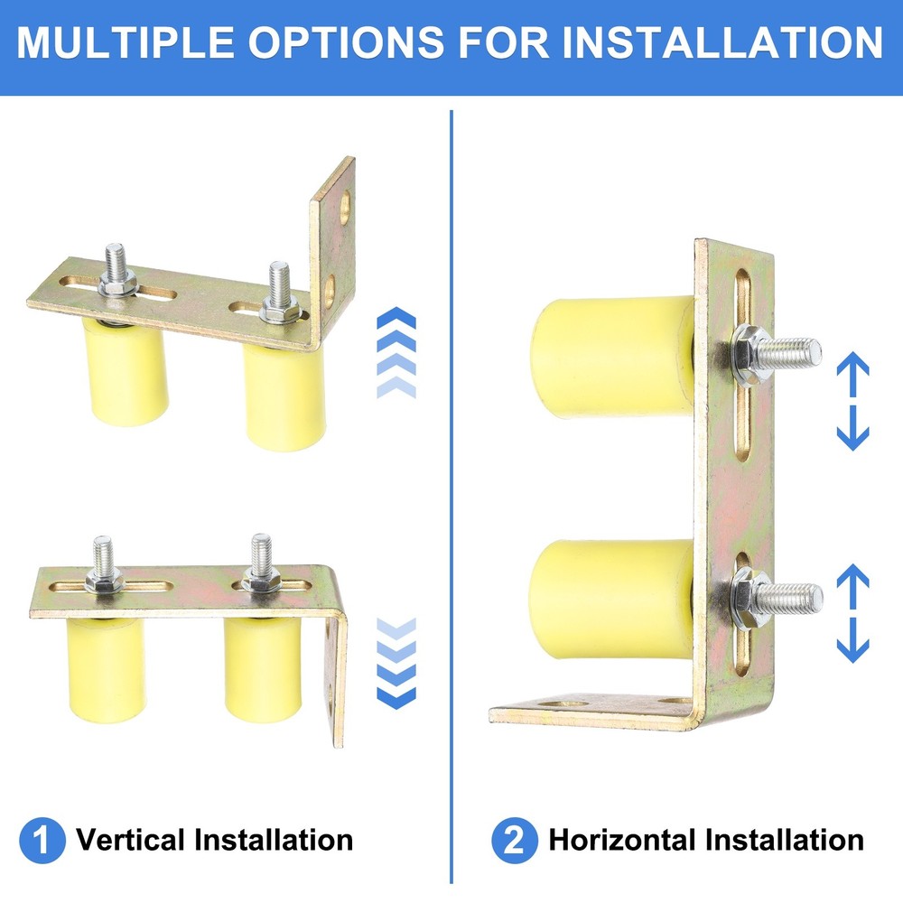 1Set Slide Gate Guide Roller, 1-5/8"x2-3/8" Nylon Gate Support & Bracket, Yellow