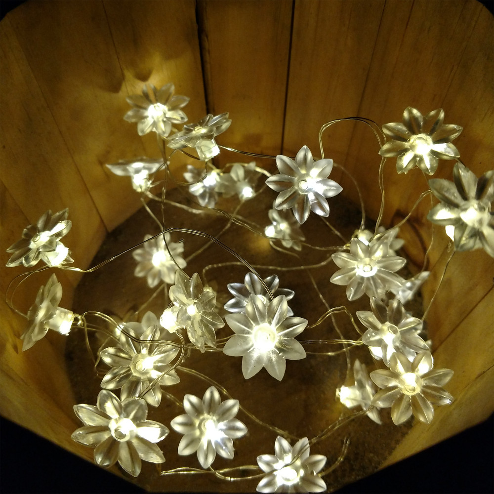 Solar Powered Lotus Flower String Lights - 30 LED Warm White, 8 Modes