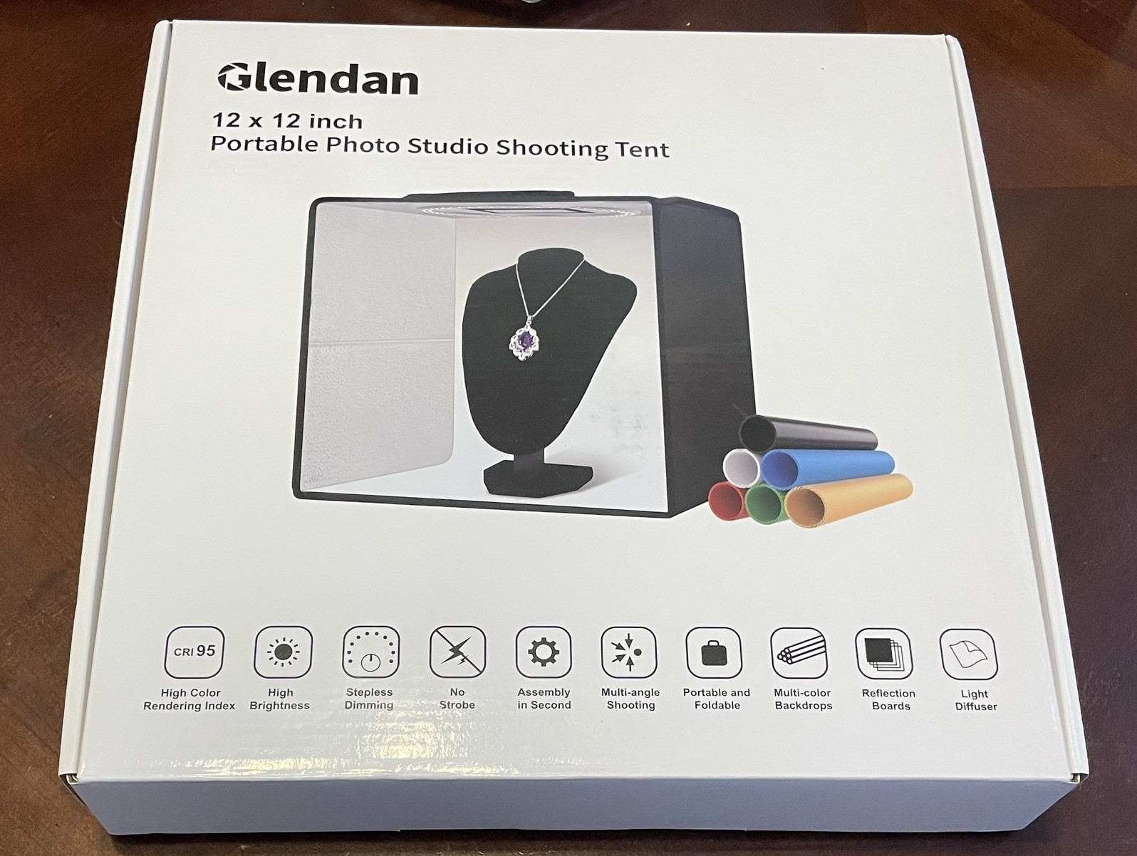 Glendan Portable Photo Studio Light Box,12"x12",Tent Kit, 6 backgrounds dimmable