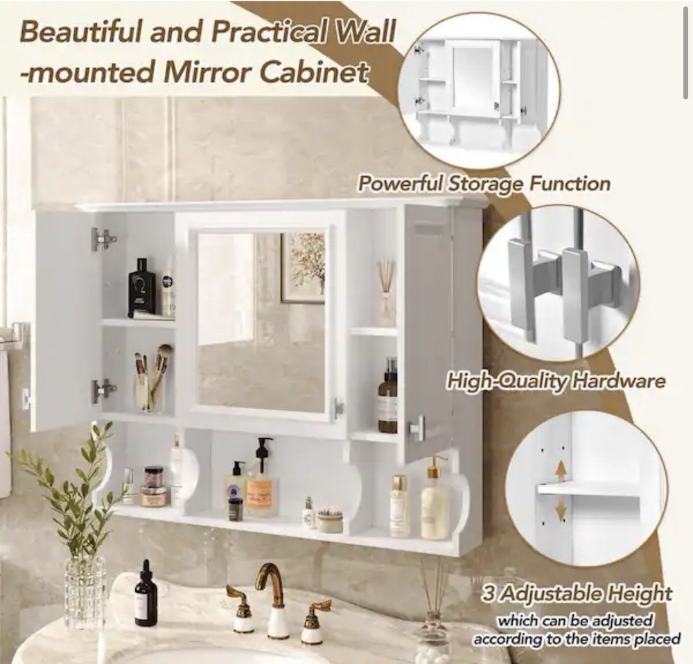 EPOWP 35 in. W x 28.7 in. H Rectangular White MDF Surface Mount Medicine Cabinet