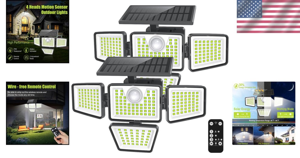 270° Wide Angle Solar Security Lights - Waterproof