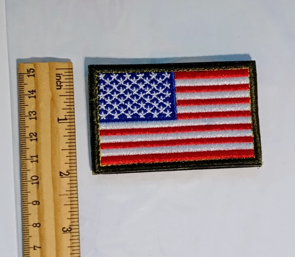 Embroidered Nylon USA Flag Patch 3" x 2" Hook & Loop Backing