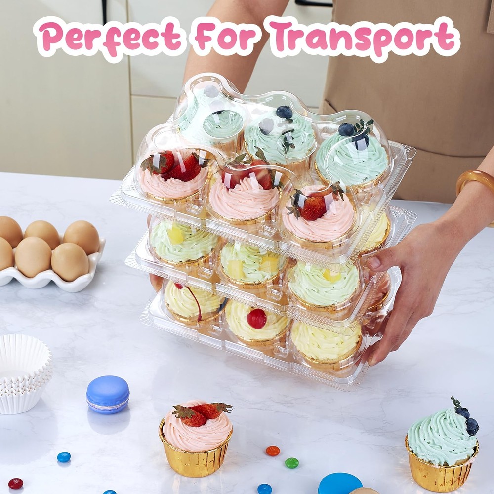 240 Pack Stackable Cupcake Containers 6 Count Dome Lid Carrier Liners Clear