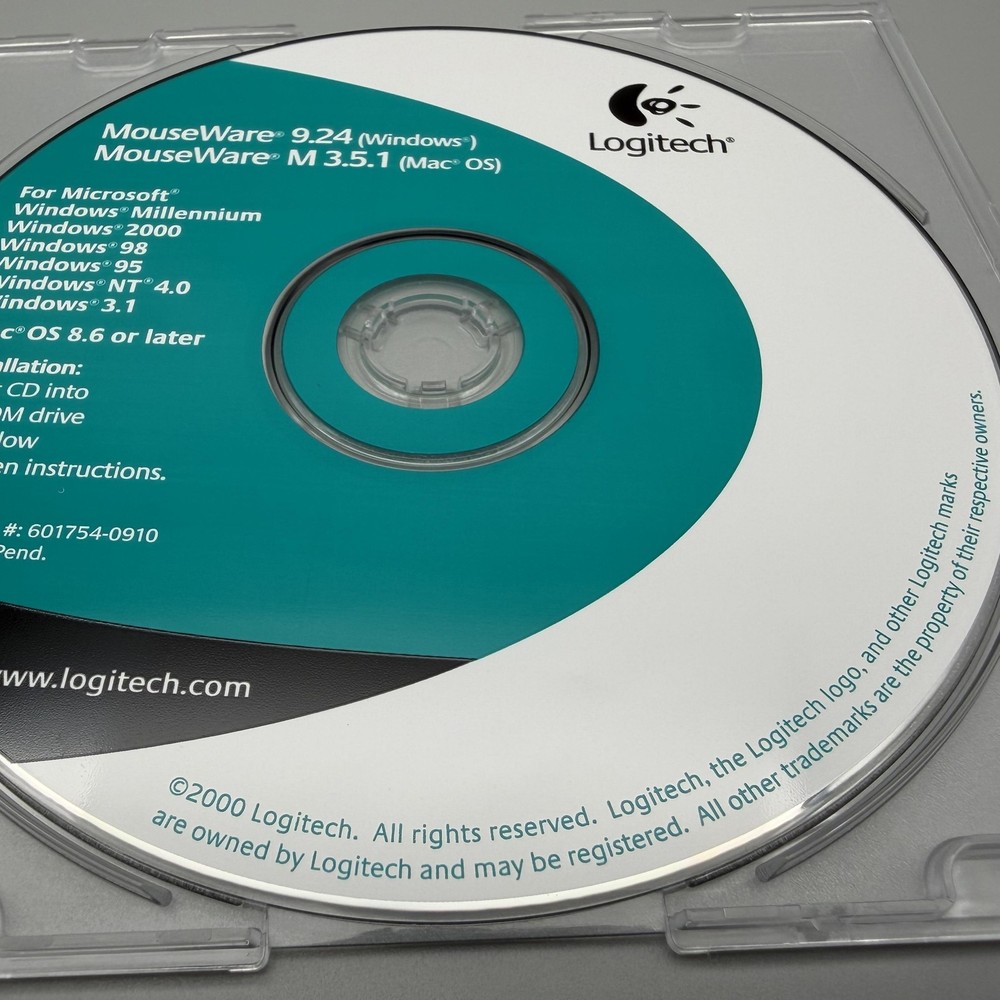Vintage 2000 Logitech MouseWare 9.24 M 3.5.1 Driver CD-ROM Mac Windows Software