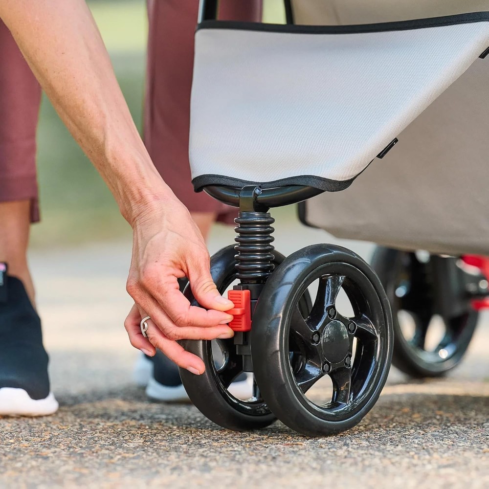 Lightweight Khaki Pet Stroller with Adjustable Canopy, Cup Holder & Brake System