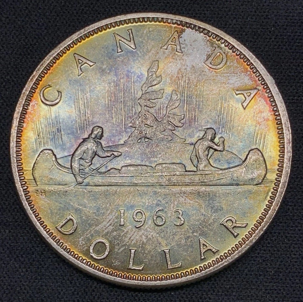 1963 Canada Silver Dollar $1 - Colorful Toned