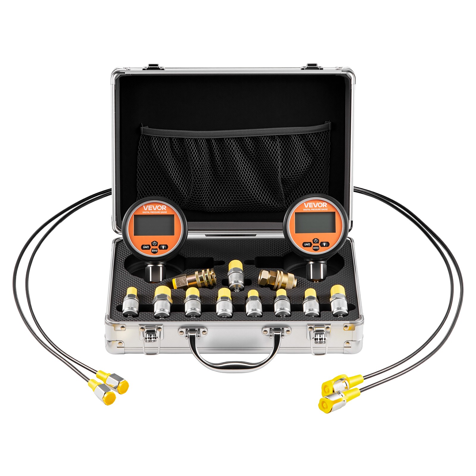 VEVOR Digital Hydraulic Pressure Test Coupling Kit 10000PSI 2 Gauges 9 Couplings