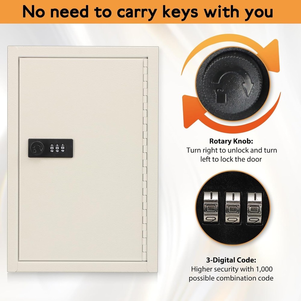 Key Storage Lock Box with Combination Lock Wall Mount for 40 Keys White