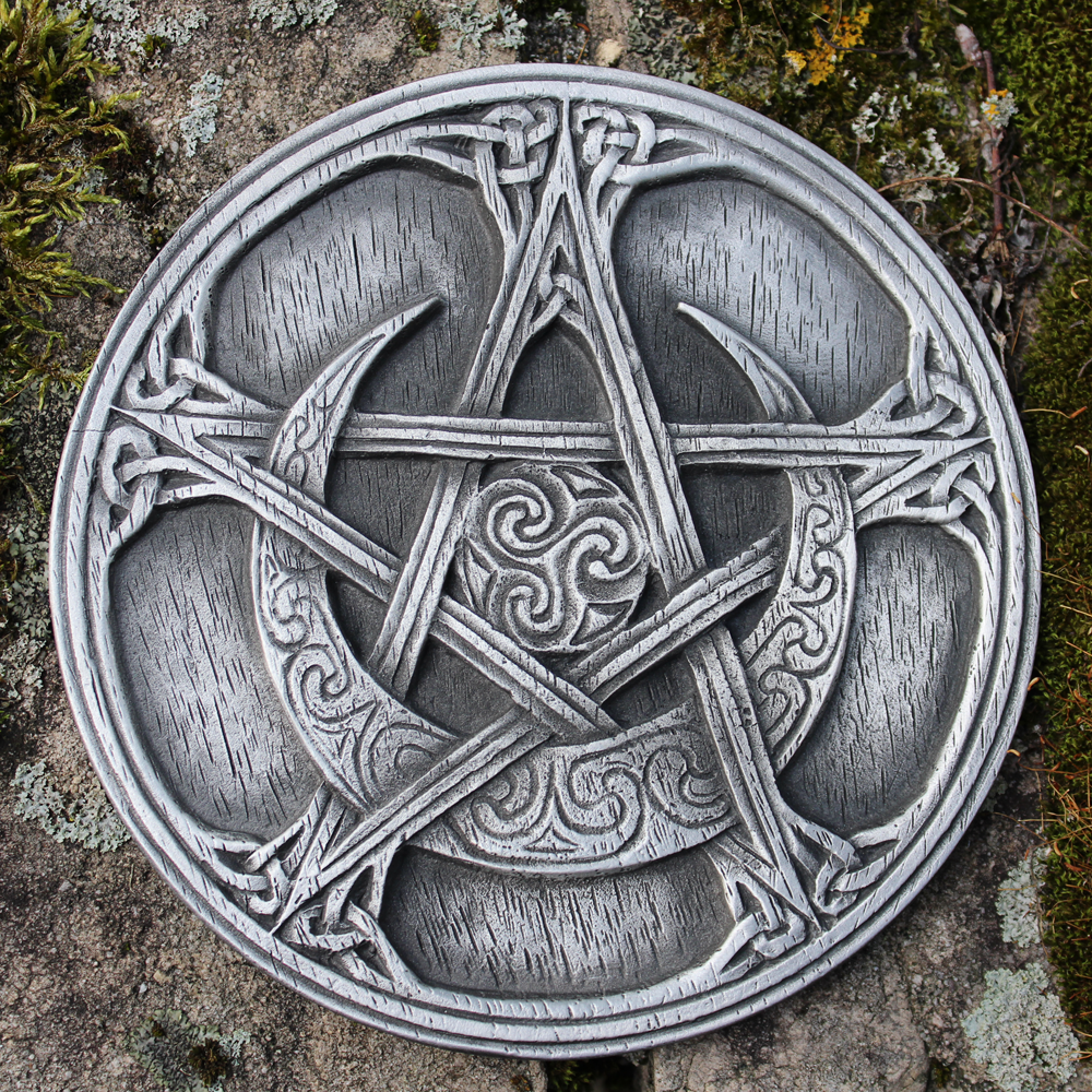 Pewter Moon Pentacle Paten Altar Pentagram Wiccan Ritual Tile Disk Dryad Design