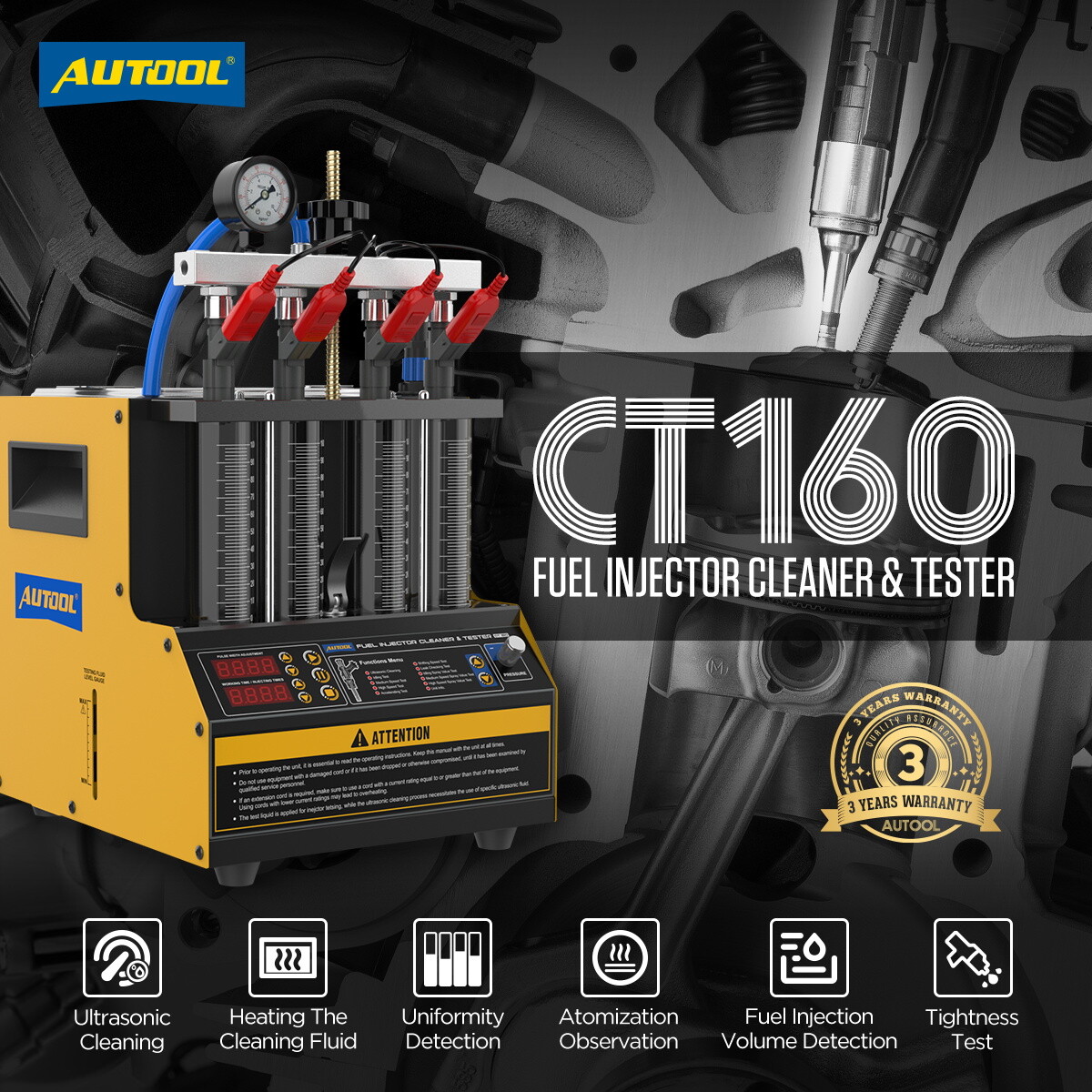 AUTOOL CT160 Car Ultrasonic Fuel Injector Cleaner&Tester Machine Upgrade CT150