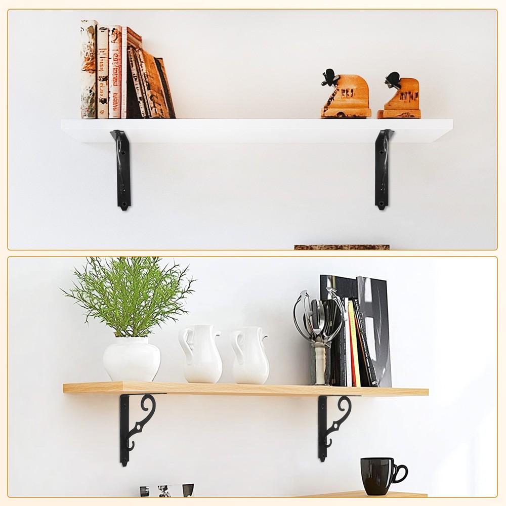 6-Pack Shelf Brackets, 10 Inch Wall Mount Shelf Support Bracket [Black]