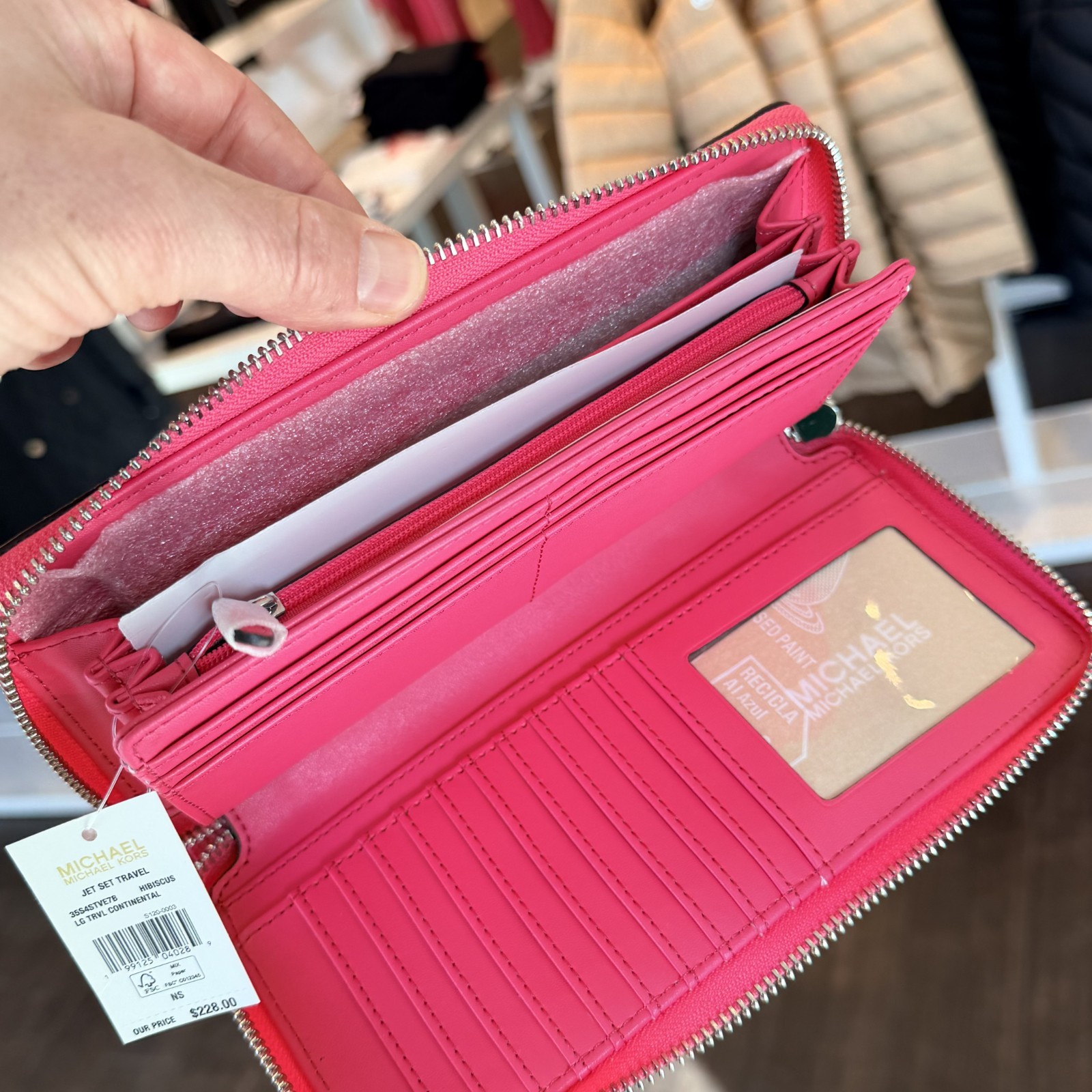 MICHAEL KORS JET SET TRAVEL LG CONTINENTAL WALLET WRISTLET MK LOGO Pink Hibiscus