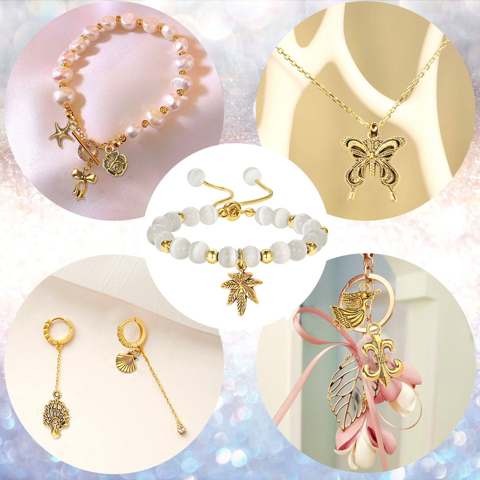 350Pcs Antique Gold Charms Bulk Lots Jewelry Making Charms Assorted Pendants for