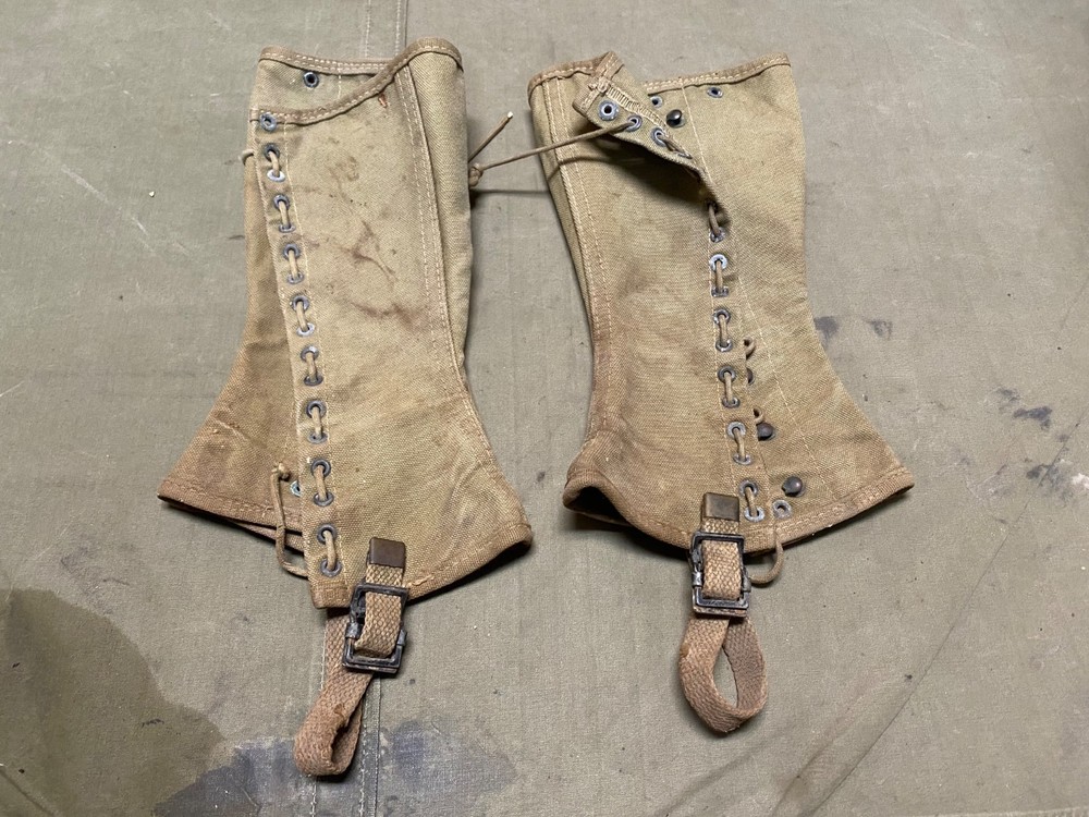 ORIGINAL WWII US ARMY M1938 COMBAT FIELD LEGGINGS W/ LACES- SIZE 2R