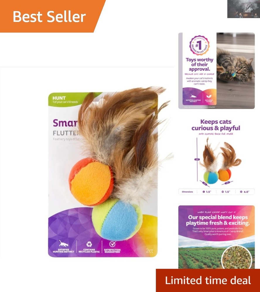 Interactive Plush Catnip Flutter Balls with Feathers - Ideal for Kittens