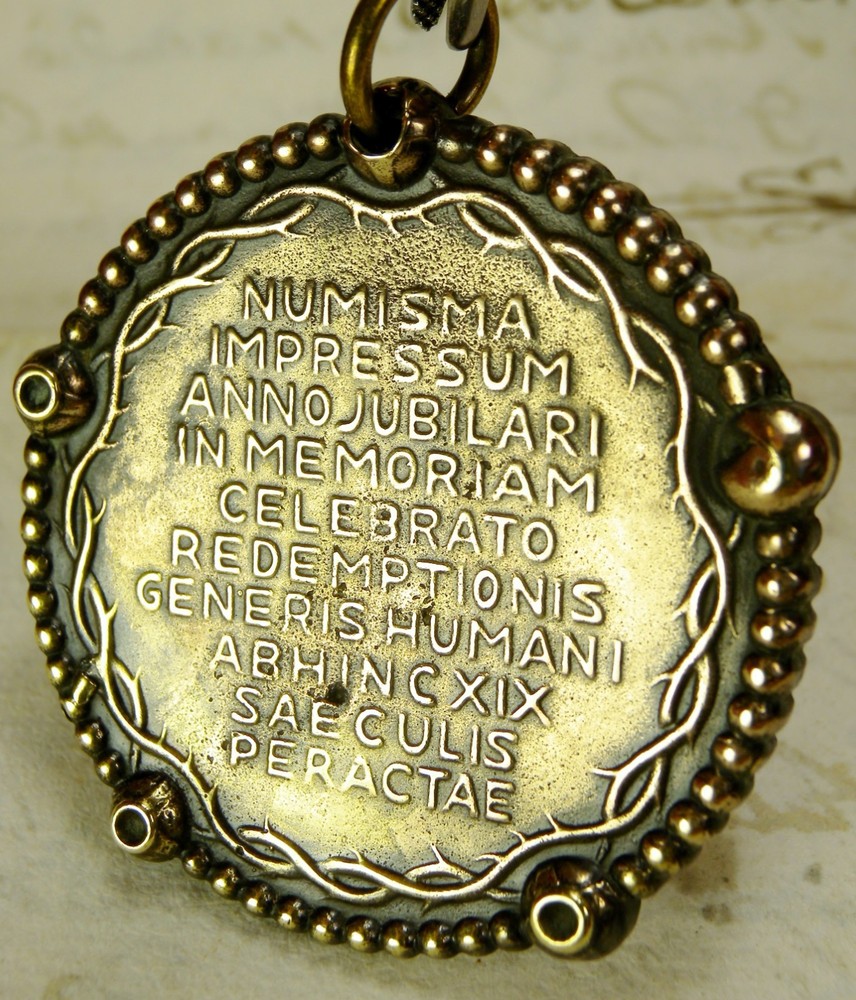 RARE WWII Chaplains Complete Catholic Rosary Fob 1933 Jubilee Year Bronze Medal
