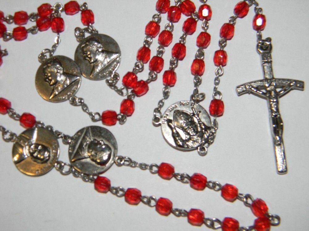 Red rosary Pope John Paul II canonization Jesus Immaculate Conception with case