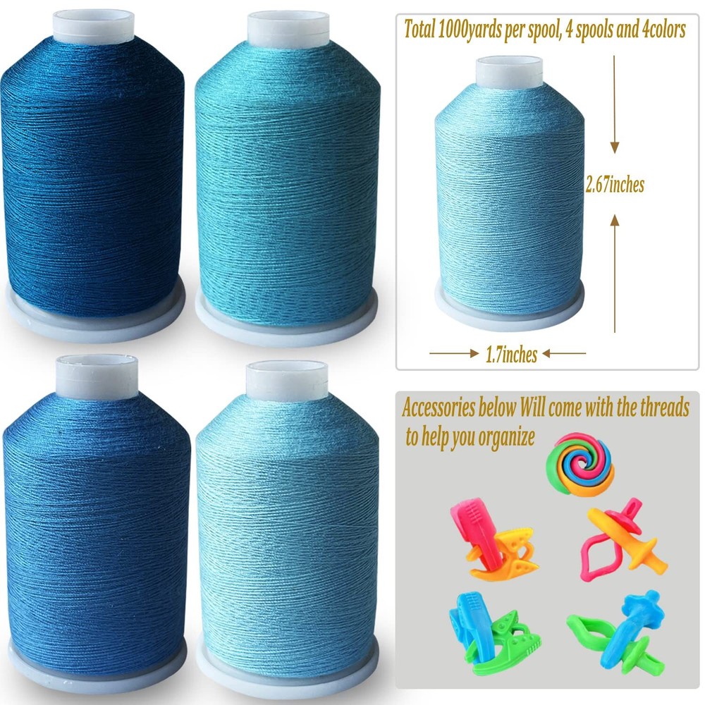 Navy Blue Sewing Thread Set 4 Spools 40S/2 Polyester Total 4000YD for DIY