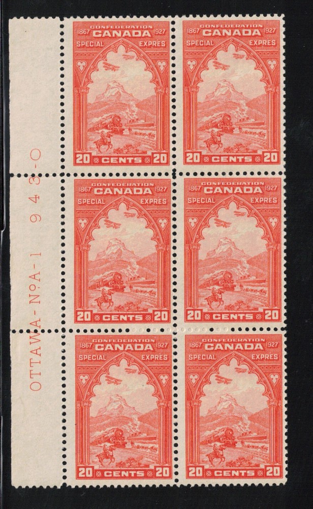 Canada #E3 Mint Fine - Very Fine Never Hinged Plate #1 Upper Left Margin Block