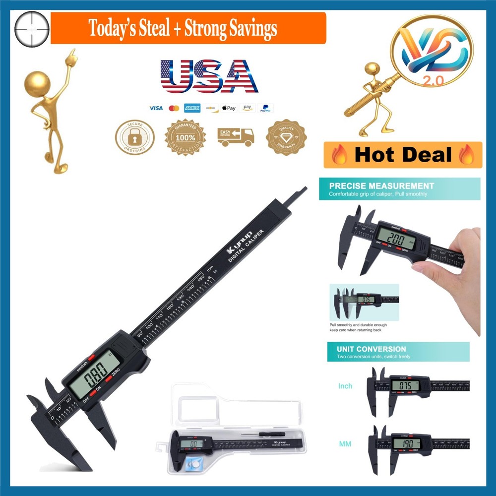 Digital Caliper 6 Inch LCD Screen Electronic Micrometer Auto-Off