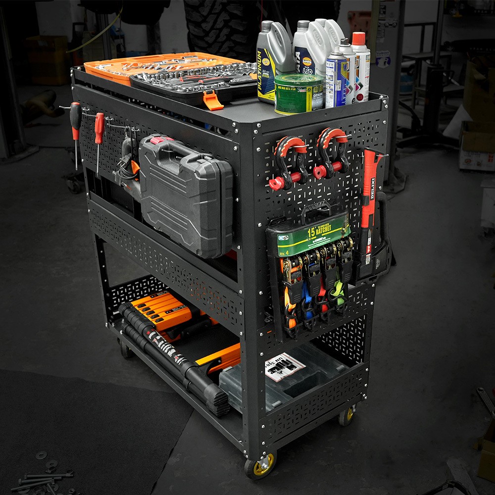 Steel Pegboard Foldable Rolling Tool Cart +Wheels Garage Organizer Tool Storage