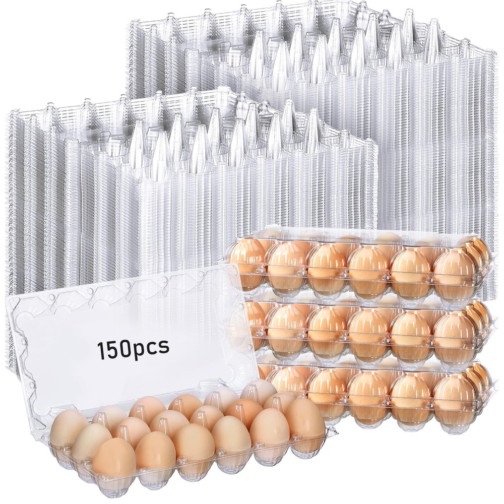 150 Pcs 18 Count Easter Egg Cartons Bulk 3 x 6 Plastic Clear Eggs Empty Tray ...