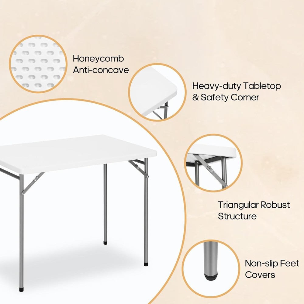 3ft Rectangular Folding Table for All-Occasion, Foldable Table with HDPE Tableto