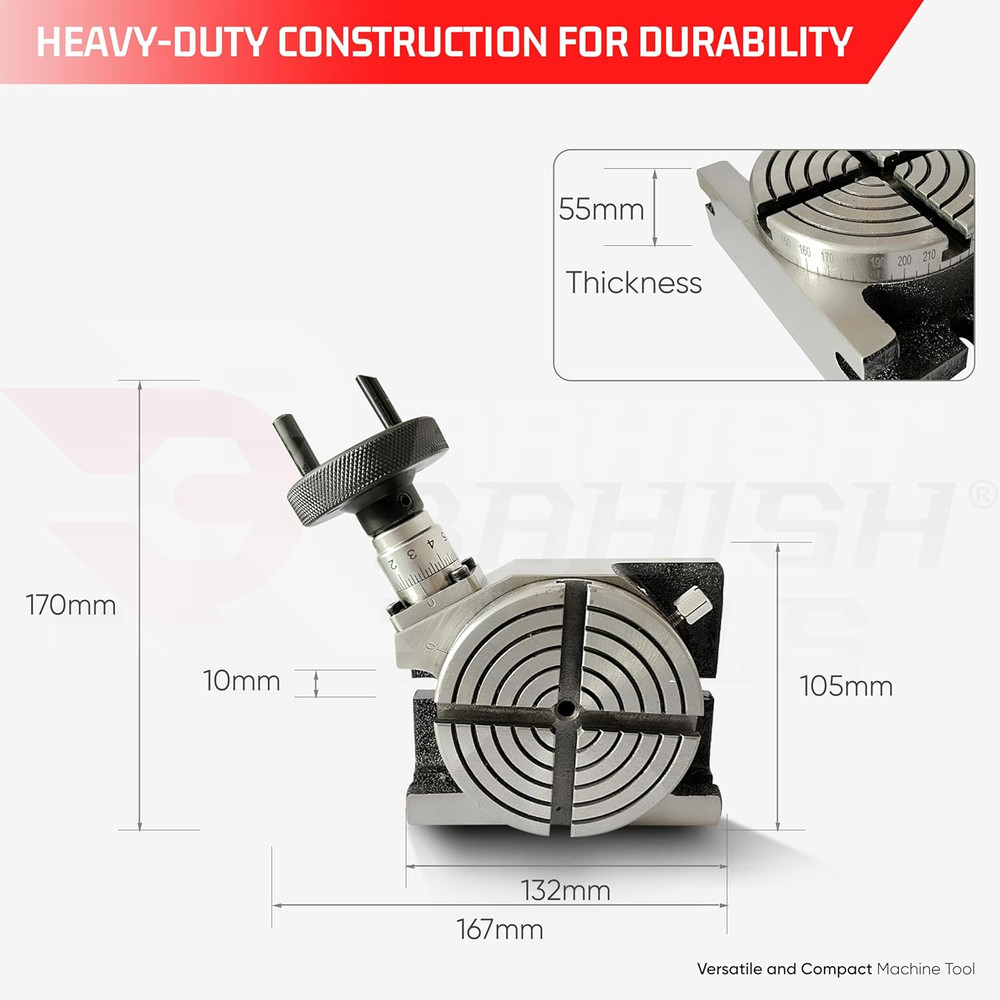 4" (100Mm) Rotary Table for Milling Machine with Horizontal & Vertical 4 Slots -