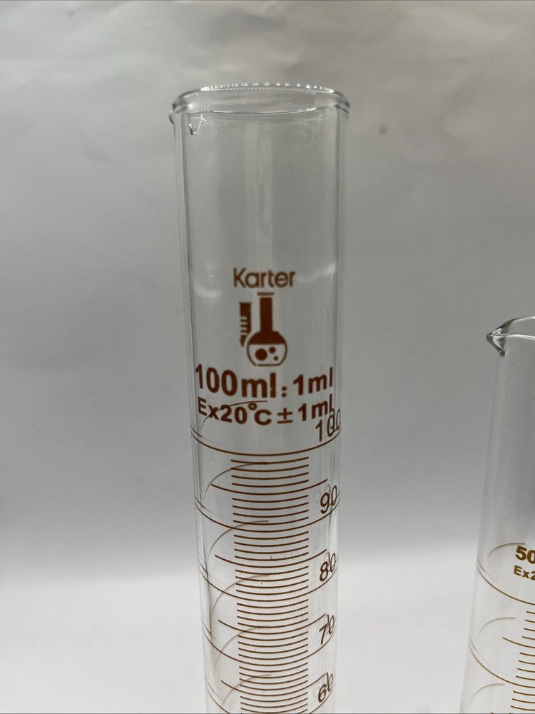 Pair KARTER graduated Cylinders 100ml 50ml EUC