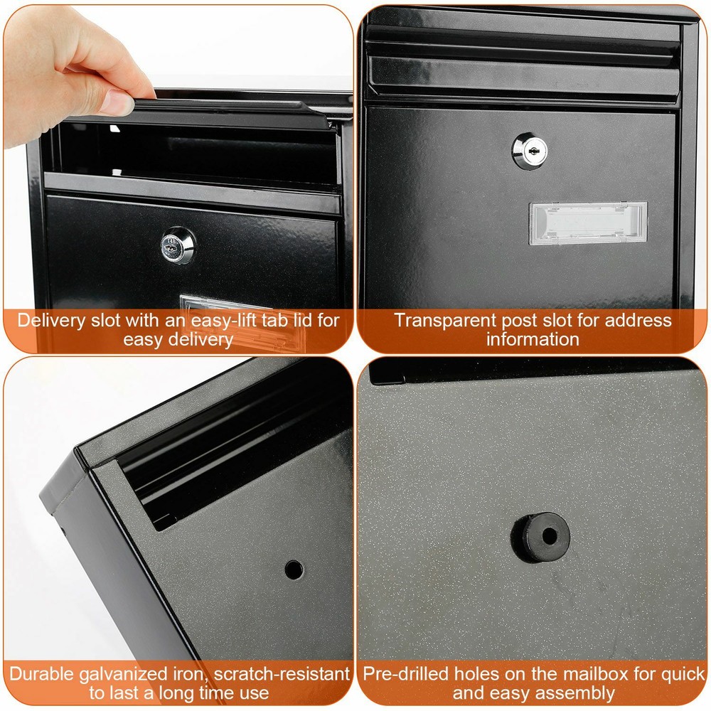 Steel Wall Mount Mailbox Lockable Newspaper Letterbox Lockable with 2 Door Keys