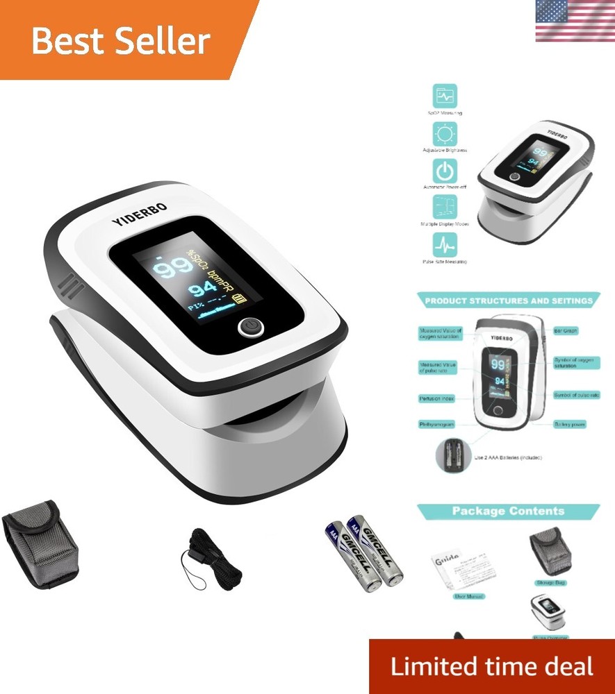 Portable Finger Pulse Oximeter with OLED Display - Includes 2 AAA Batteries