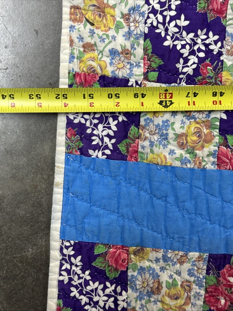 Handmade 9-Square Patchwork Quilt 72" x 52" Vintage