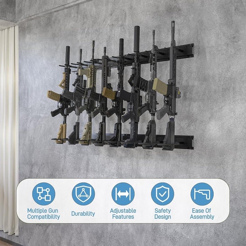 Durable Wall Mounted Gun Rack Adjustable Arms Firearm Storage Solution New